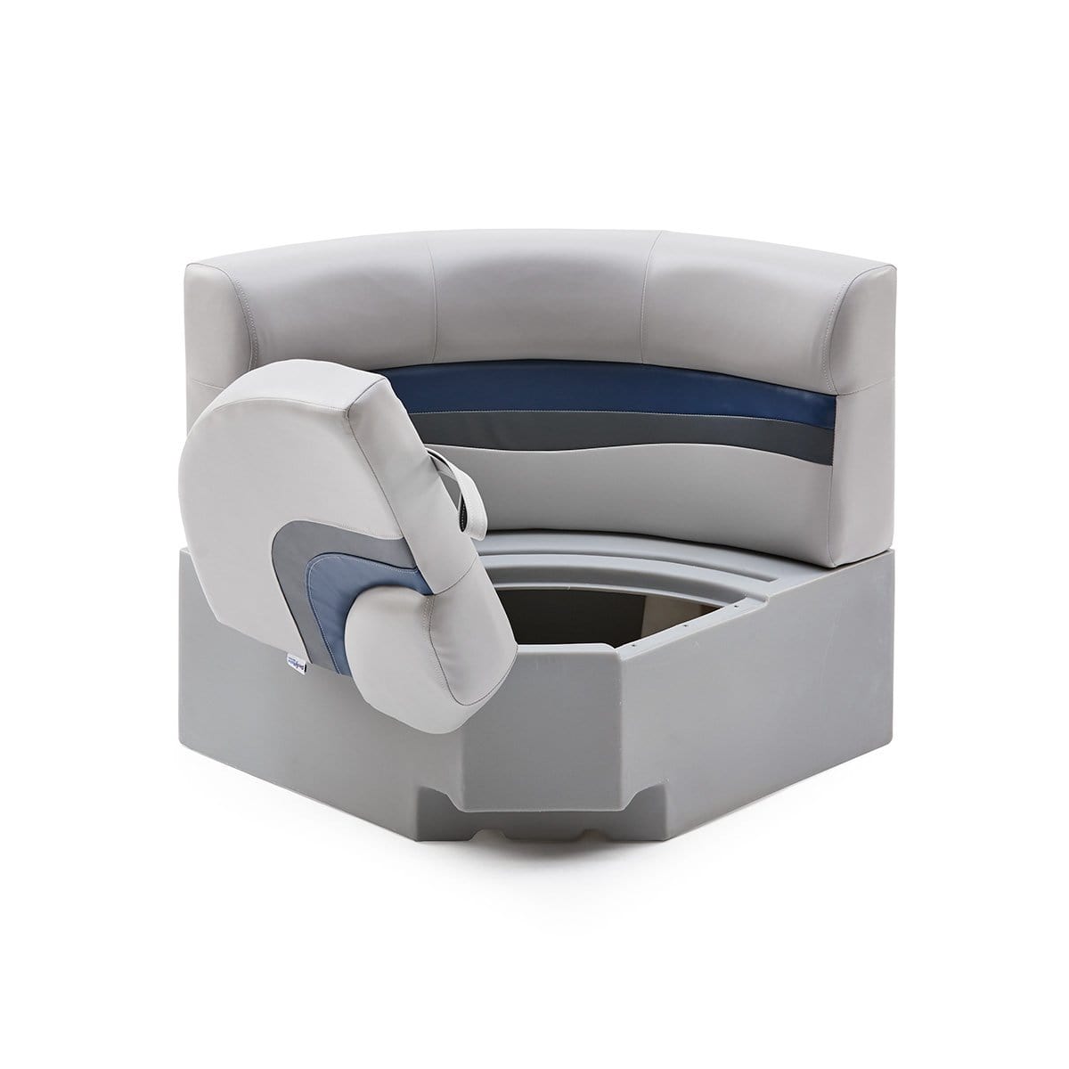 DeckMate Pontoon Boat Corner Seat Bow open #color_gray, blue & charcoal