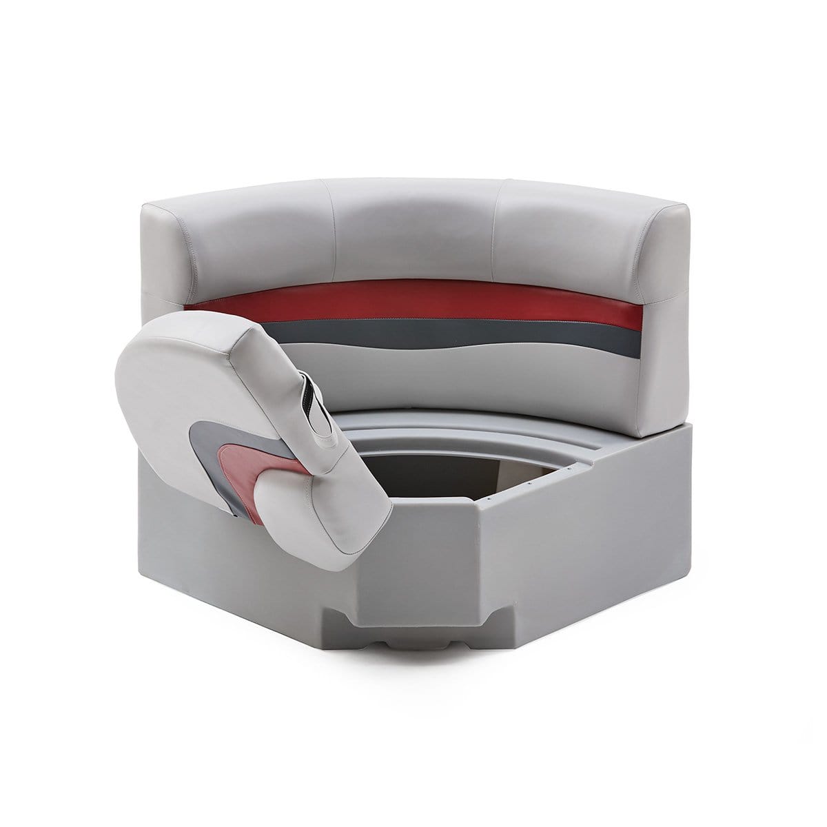 DeckMate Pontoon Boat Rounded Bow Seat Open #color_gray, red & charcoal