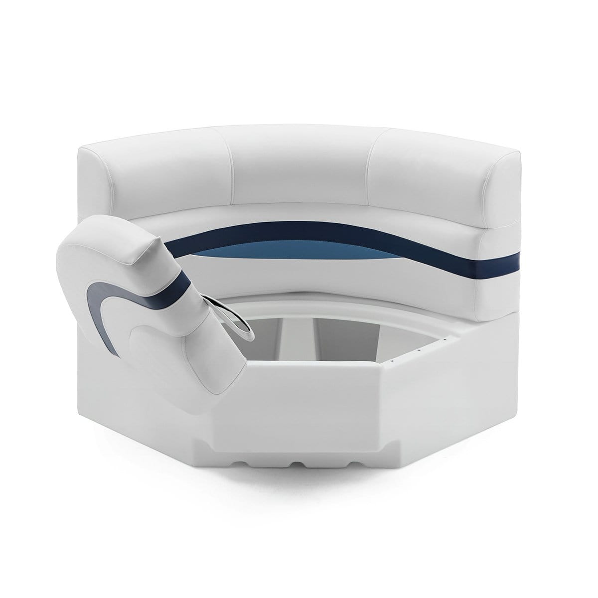DeckMate Pontoon Boat Corner Bow Seat open #color_white, blue & light blue