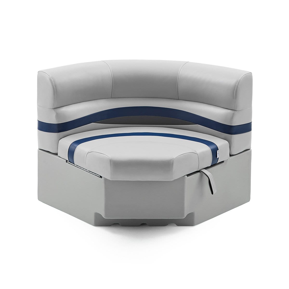DeckMate Pontoon Boat Corner Bow Seat #color_gray, blue & charcoal