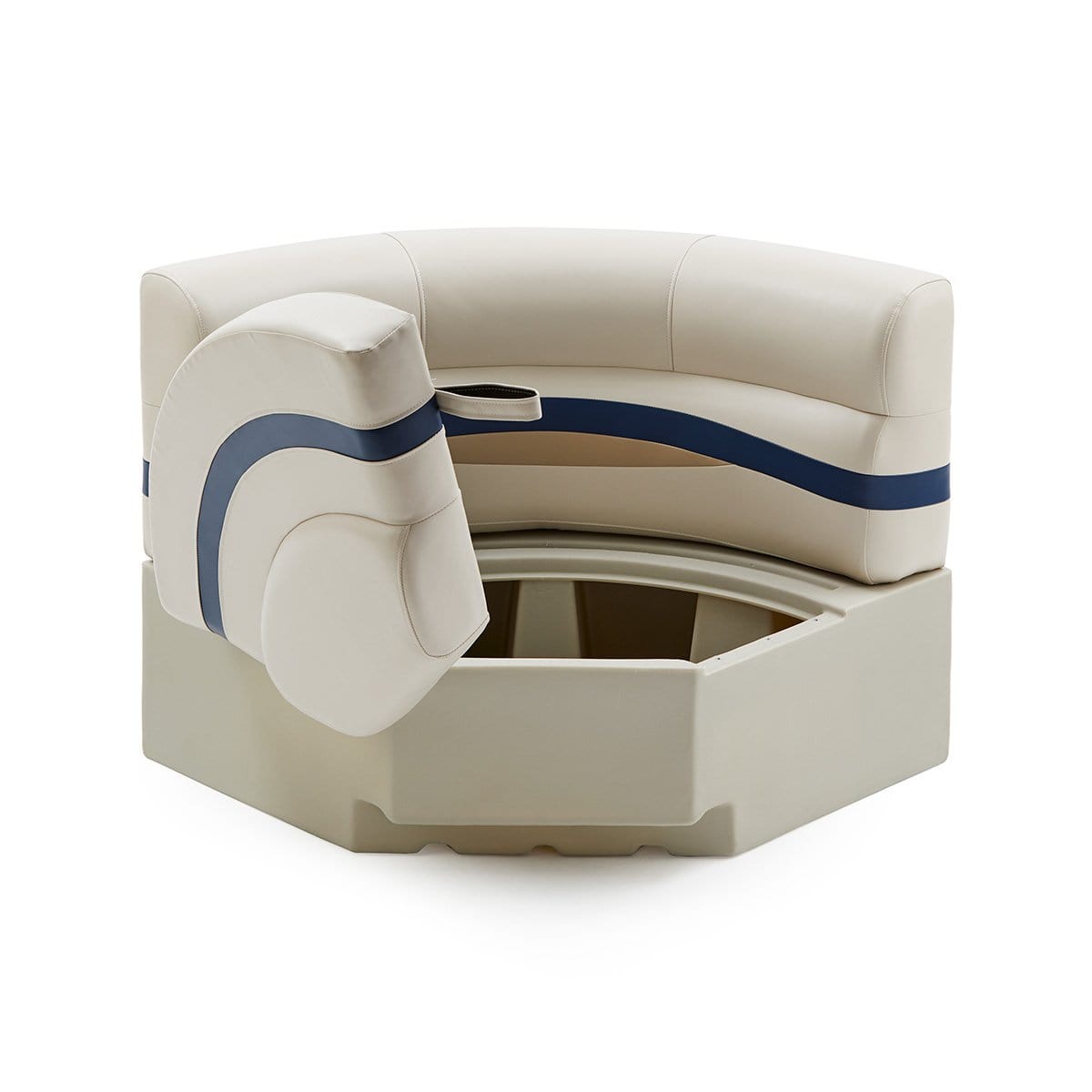 DeckMate Pontoon Boat Corner Bow Seat open #color_ivory, blue & tan