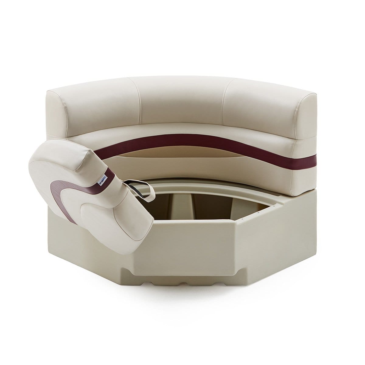 DeckMate Pontoon Boat Corner Bow Seat open #color_ivory, burgundy & tan