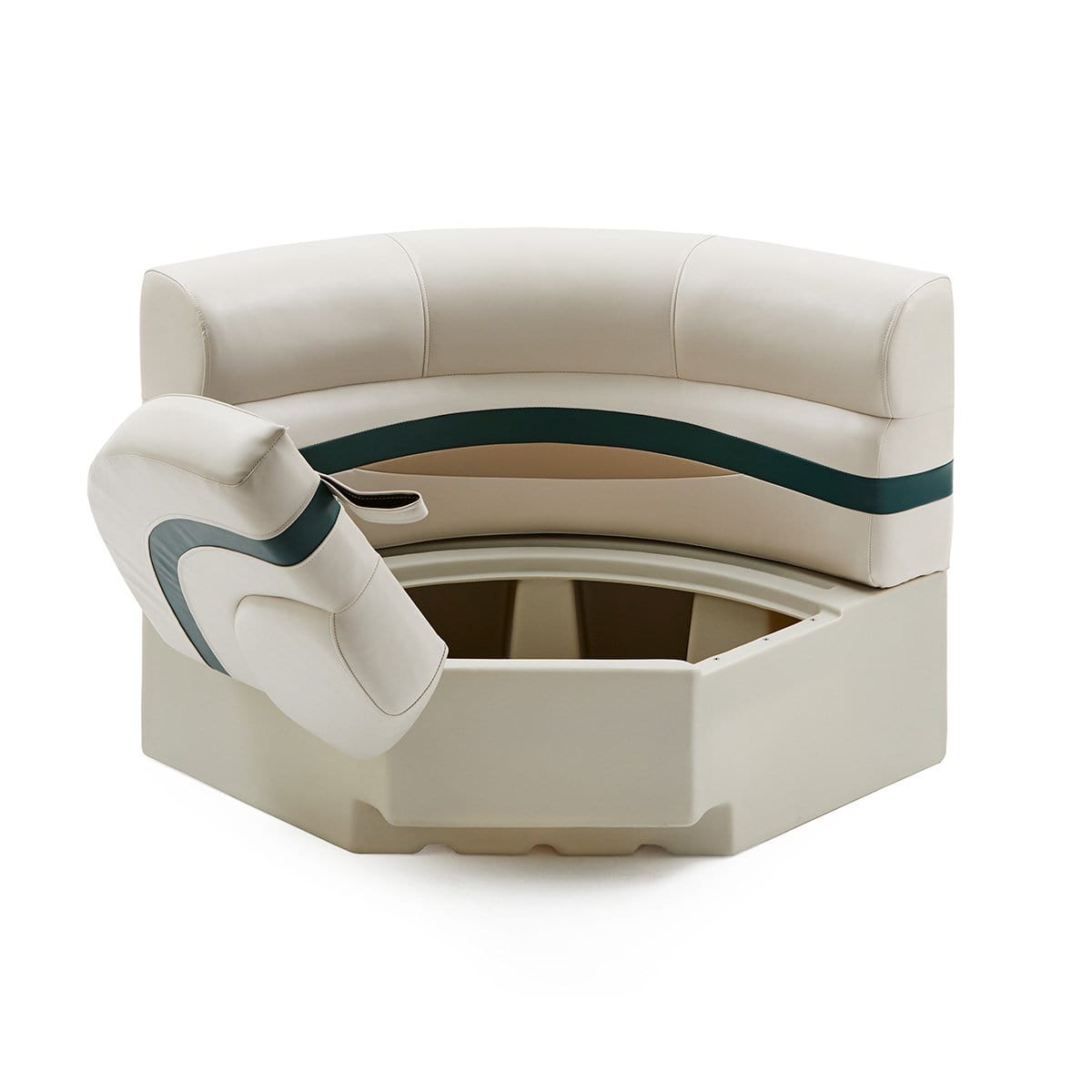 DeckMate Pontoon Boat Corner Bow Seat open #color_ivory, green & tan
