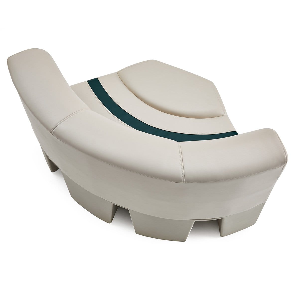 DeckMate Pontoon Boat Corner Bow Seat cushion top down #color_ivory, green & tan