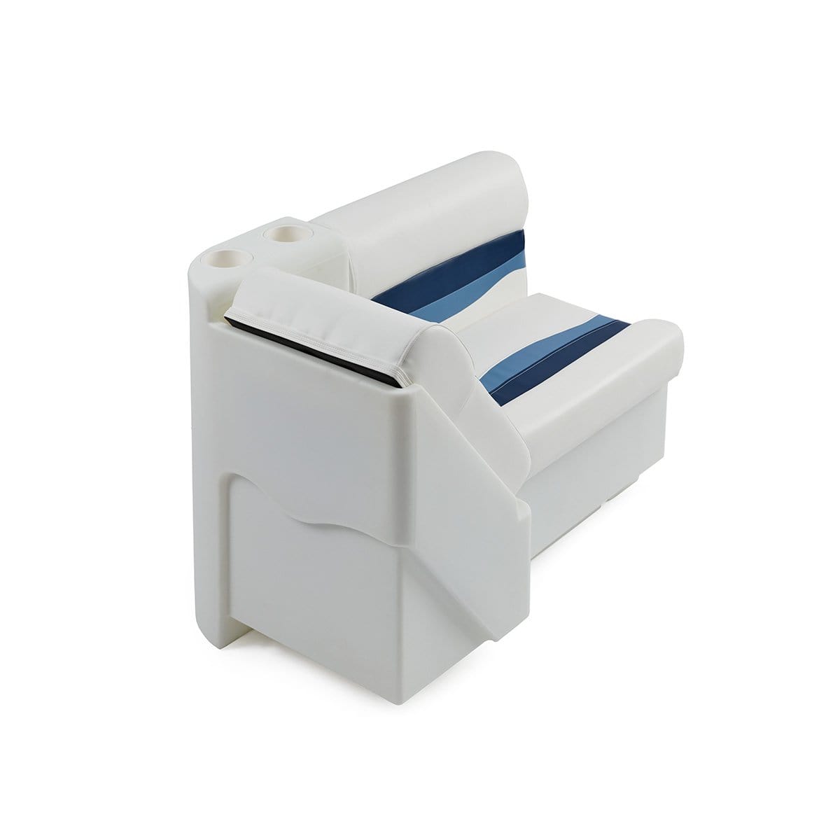 DeckMate Classic Right Lean Back Boat Seat attached rear #color_white, blue & light blue