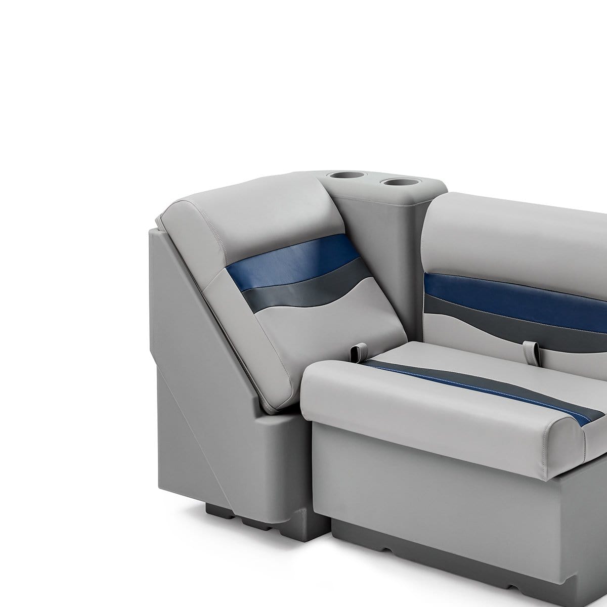 DeckMate Classic Right Lean Back Boat Seat attached #color_gray, blue & charcoal