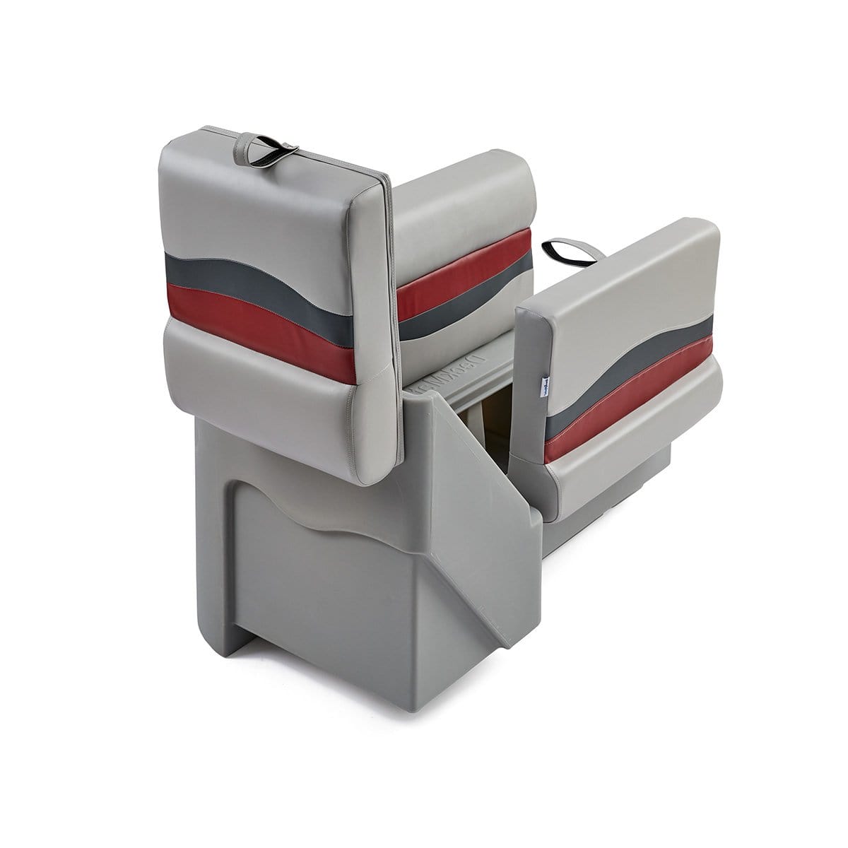 DeckMate Classic Right Lean Back Boat Seat attached open #color_gray, red & charcoal