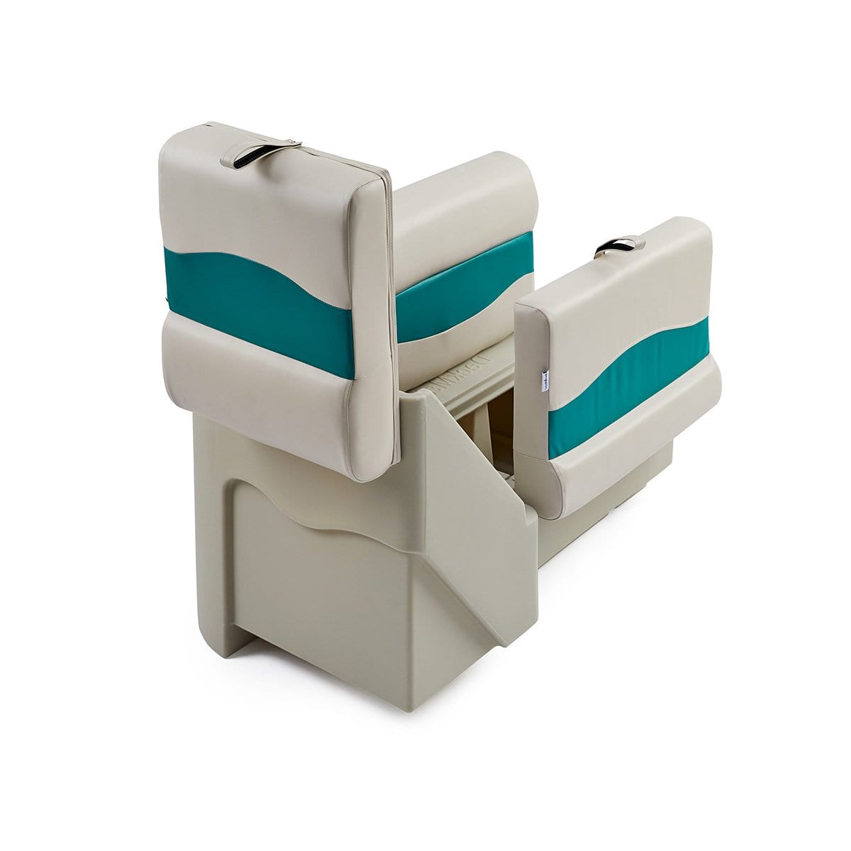 DeckMate Classic Right Lean Back Boat Seat attached open #color_ivory & teal