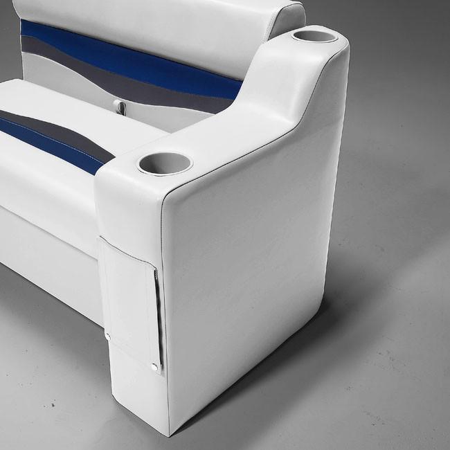 Pontoon seat arm rests feature two cup holders and access flap