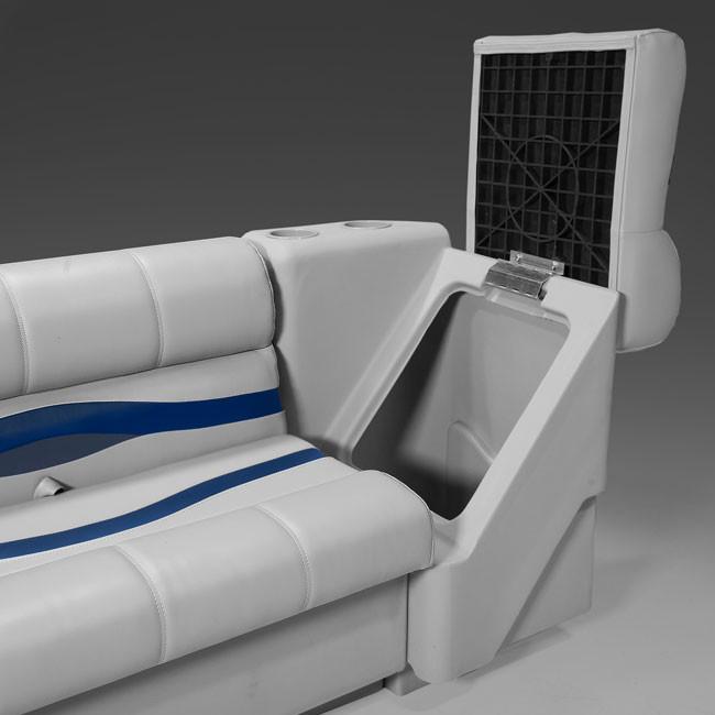 Plush, pillowed pontoon furniture with enclosed plastic bases