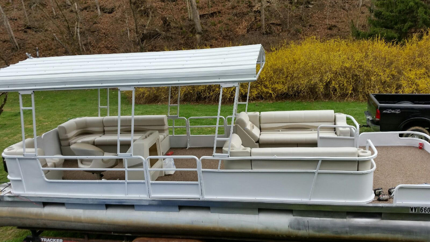 Tan and Beige Pontoon Boat Seats