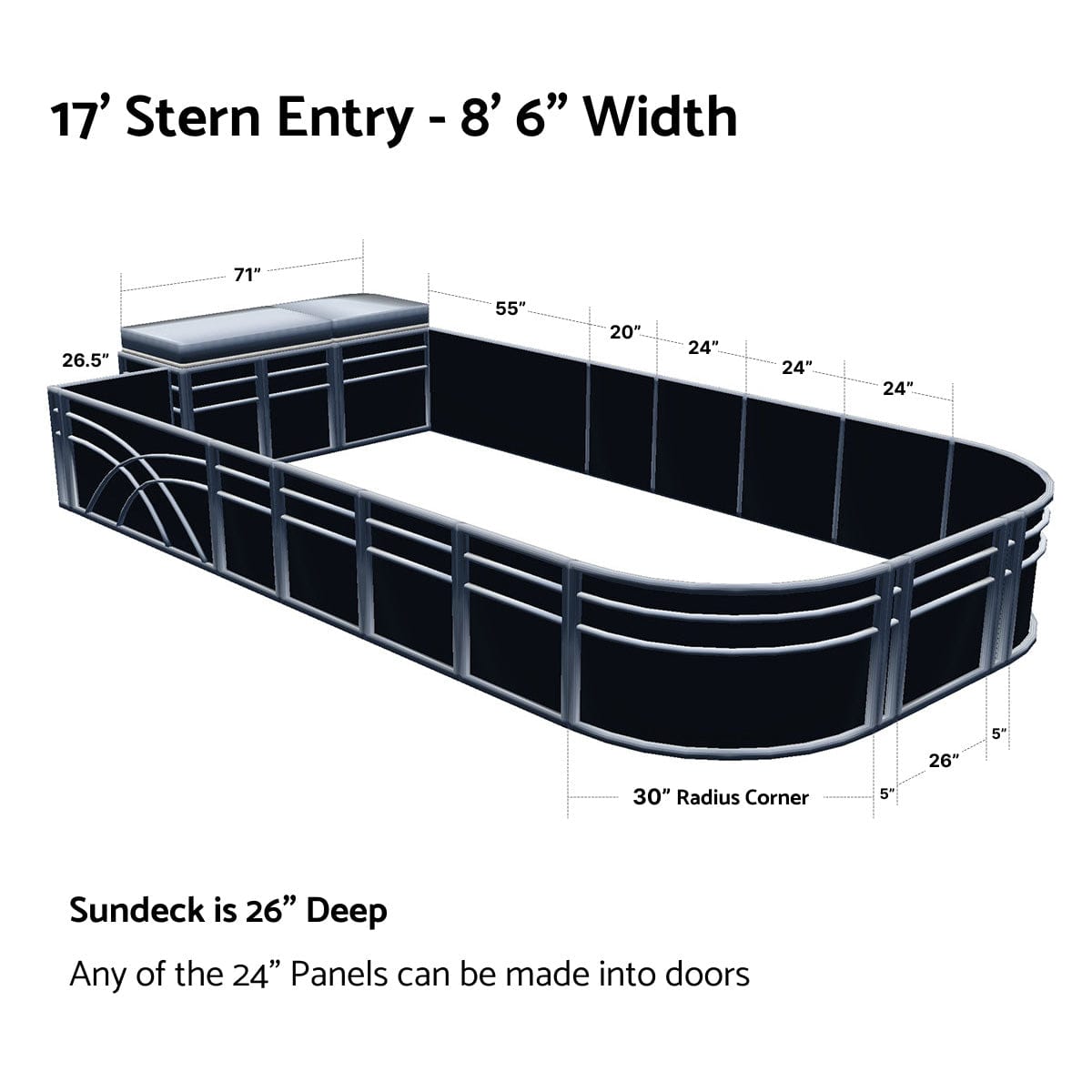 Pontoon Boat Fence Railing Black - Gray Cushion #color_black metallic