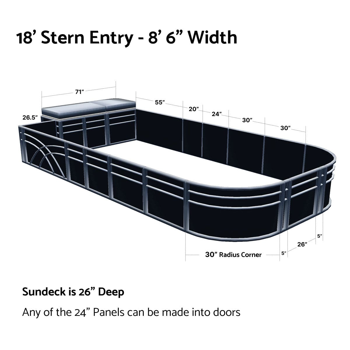Pontoon Boat Fence Railing Black - Gray Cushion #color_black metallic