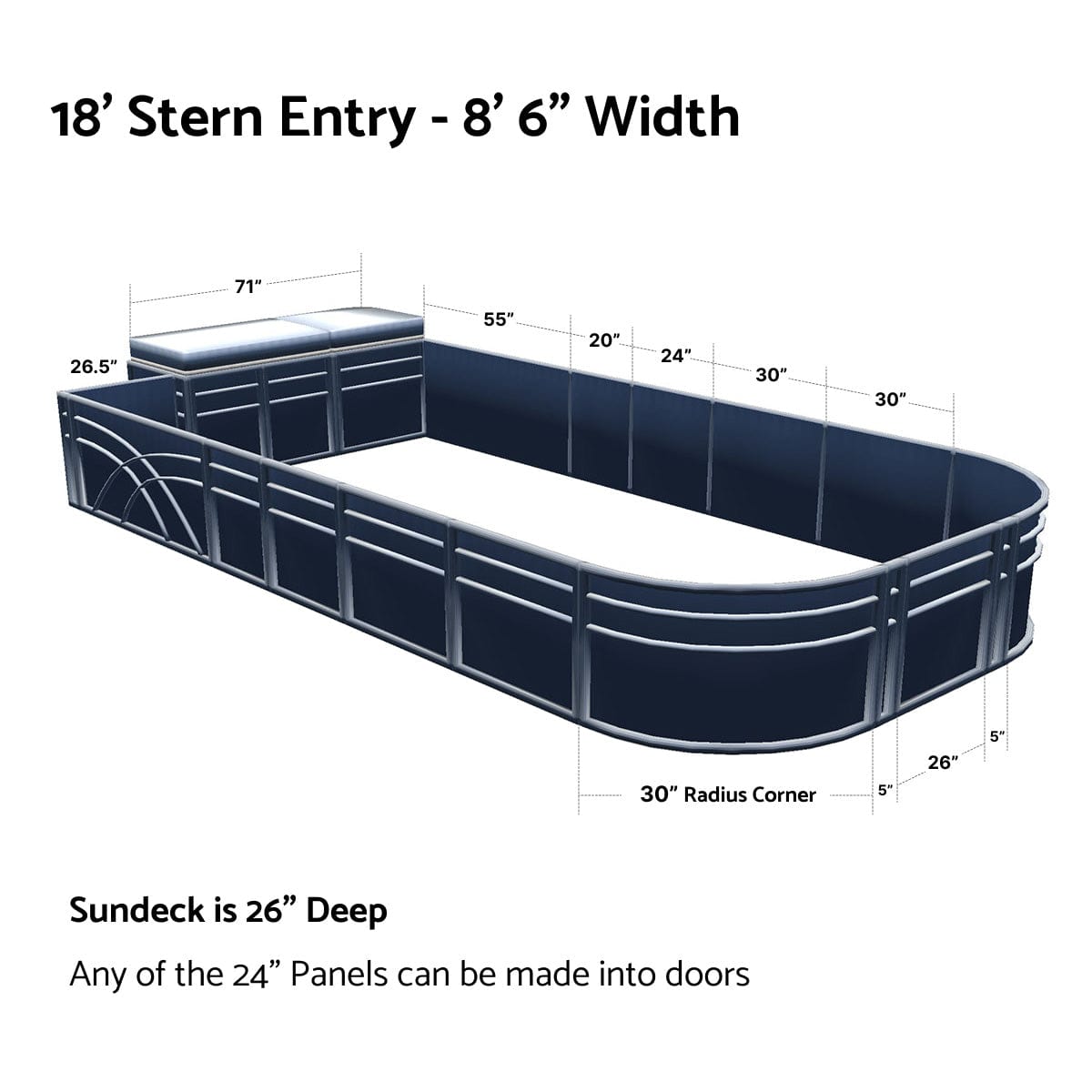 Pontoon Boat Fence Railing Navy - White Cushion #color_navy metallic