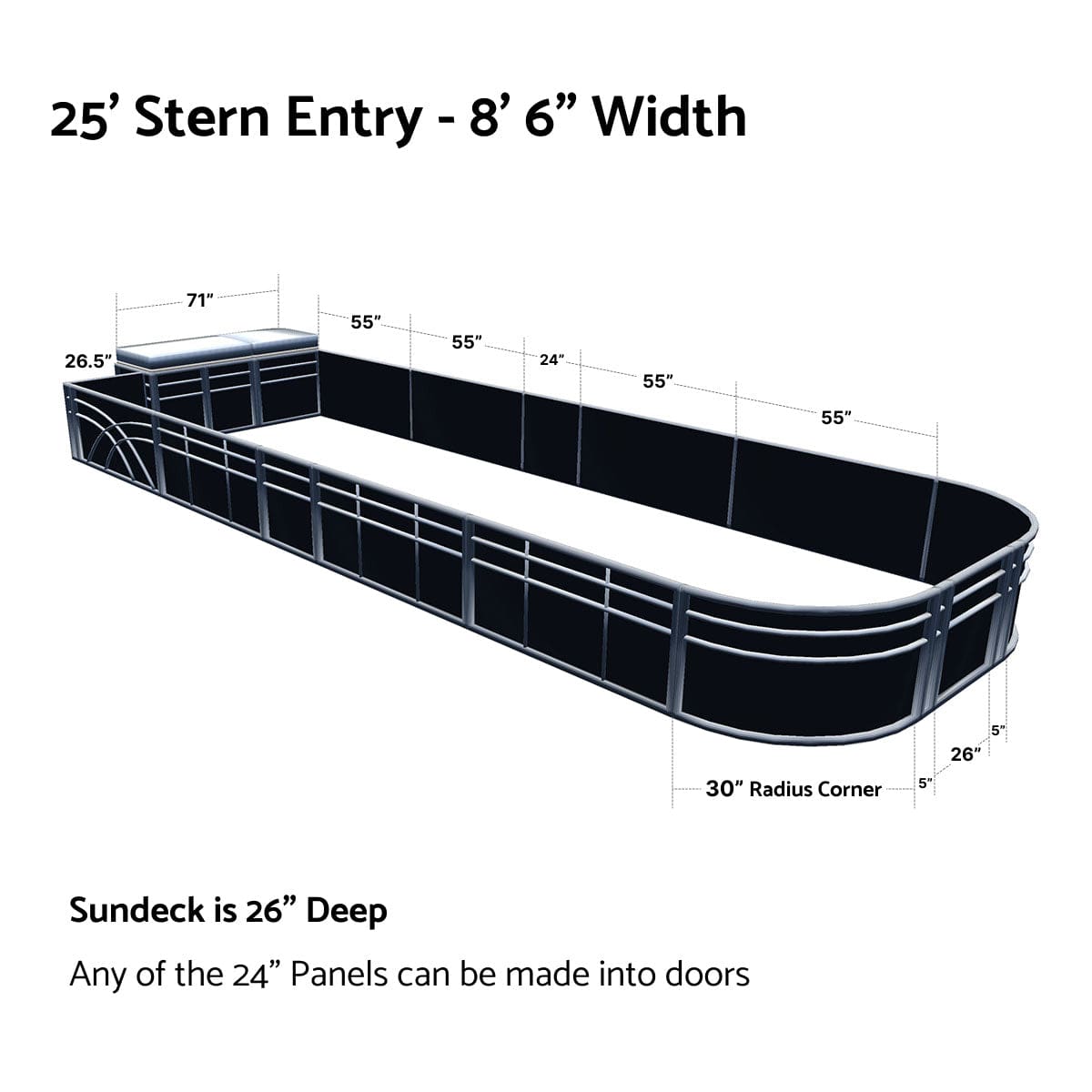 Pontoon Boat Fence Railing Black - White Cushion #color_black metallic