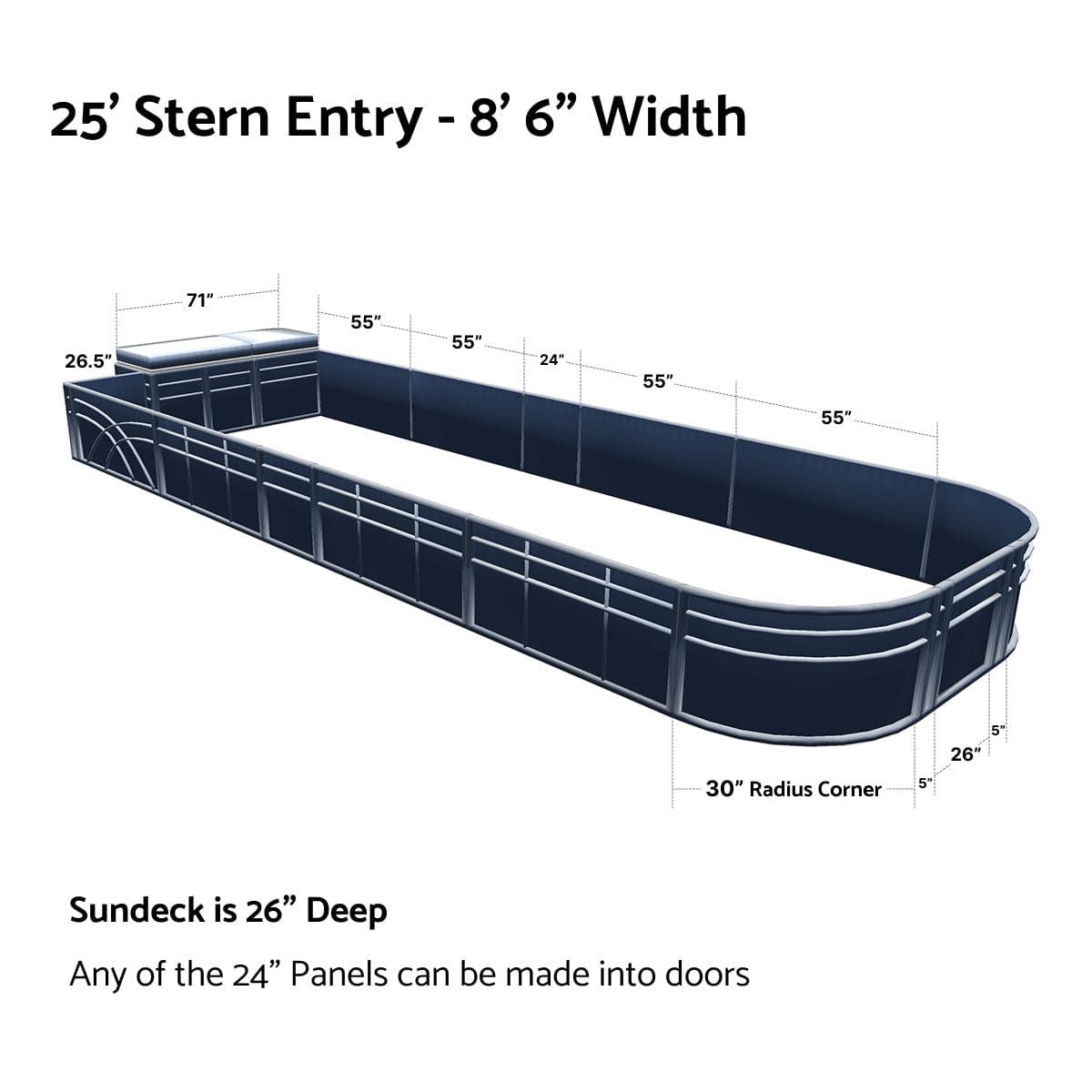 Pontoon Boat Fence Railing Navy - White Cushion #color_navy metallic