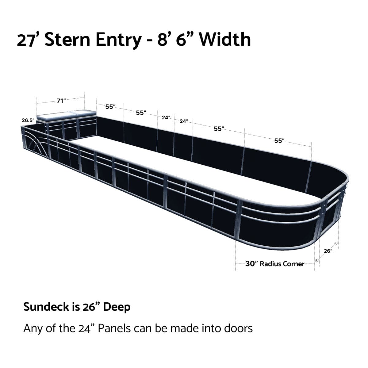 Pontoon Boat Fence Railing Black - White Cushion #color_black metallic