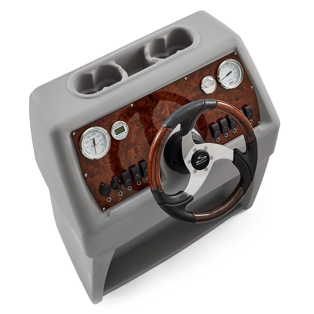 DeckMate Small Classic Helm Console burl zoom #color_gray, red & charcoal
