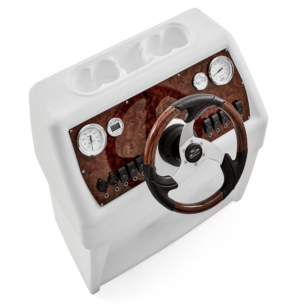 DeckMate Small Classic Helm Console burl zoom #color_white, blue & light blue