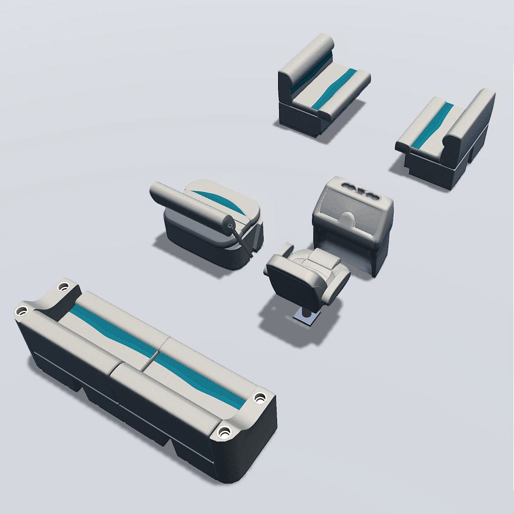 Side entry midship flip flop pontoon seat package with bow double bench back #color_ivory & teal
