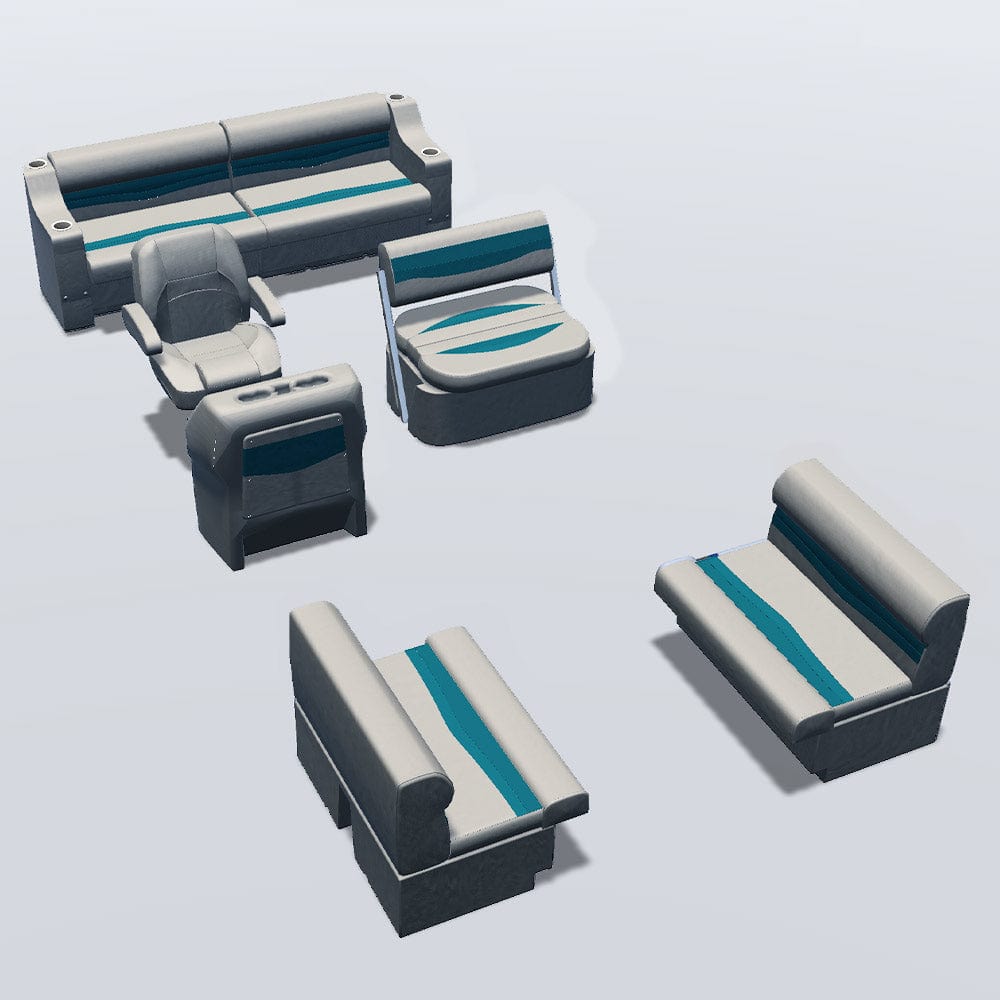 Side entry midship flip flop pontoon seat package with bow double bench #color_ivory & teal