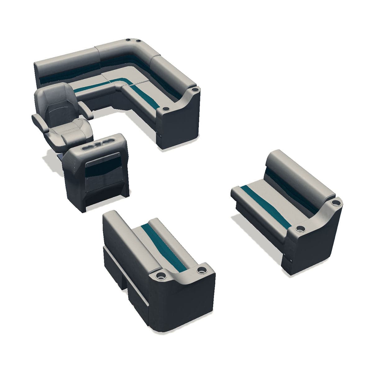 Stern entry pontoon seat package with cupholder bow double bench #color_ivory & teal