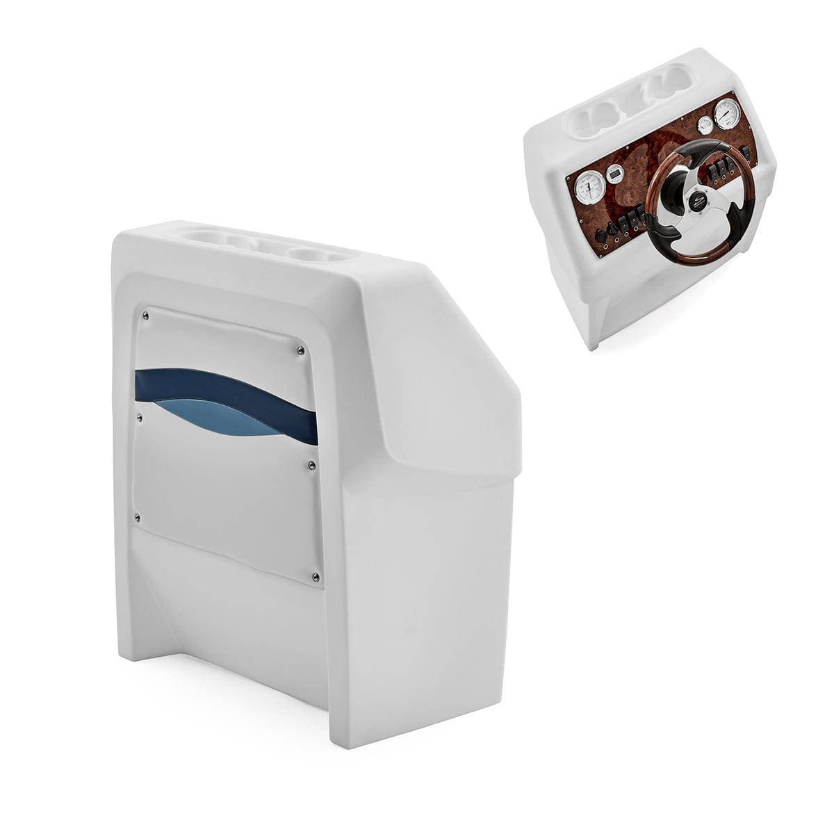 White, Blue & Light Blue Console Helm Package Burlwood #color_white, blue & light blue