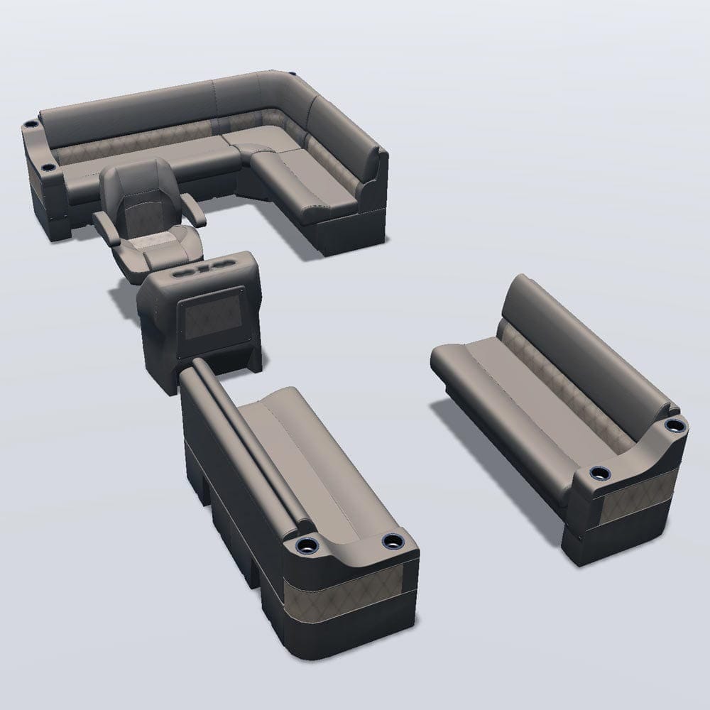 Side entry aft L-bench pontoon seat package with cupholder bow double bench seats #color_tan & beige
