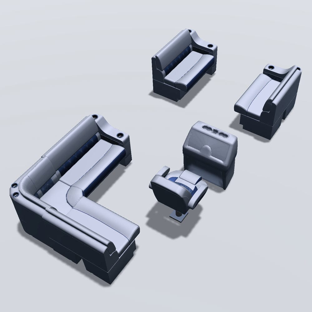 Stern entry pontoon seat package with cupholder bow double bench seats back #color_navy & gray