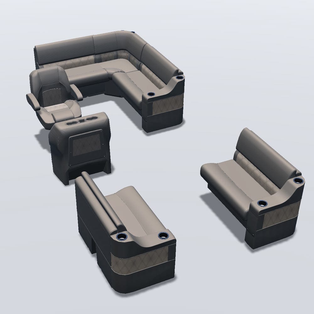 Stern entry pontoon seat package with cupholder bow double bench seats #color_tan & beige
