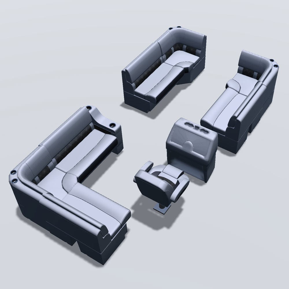 Stern entry pontoon seat package with bow double bench and corner seats back #color_charcoal & gray