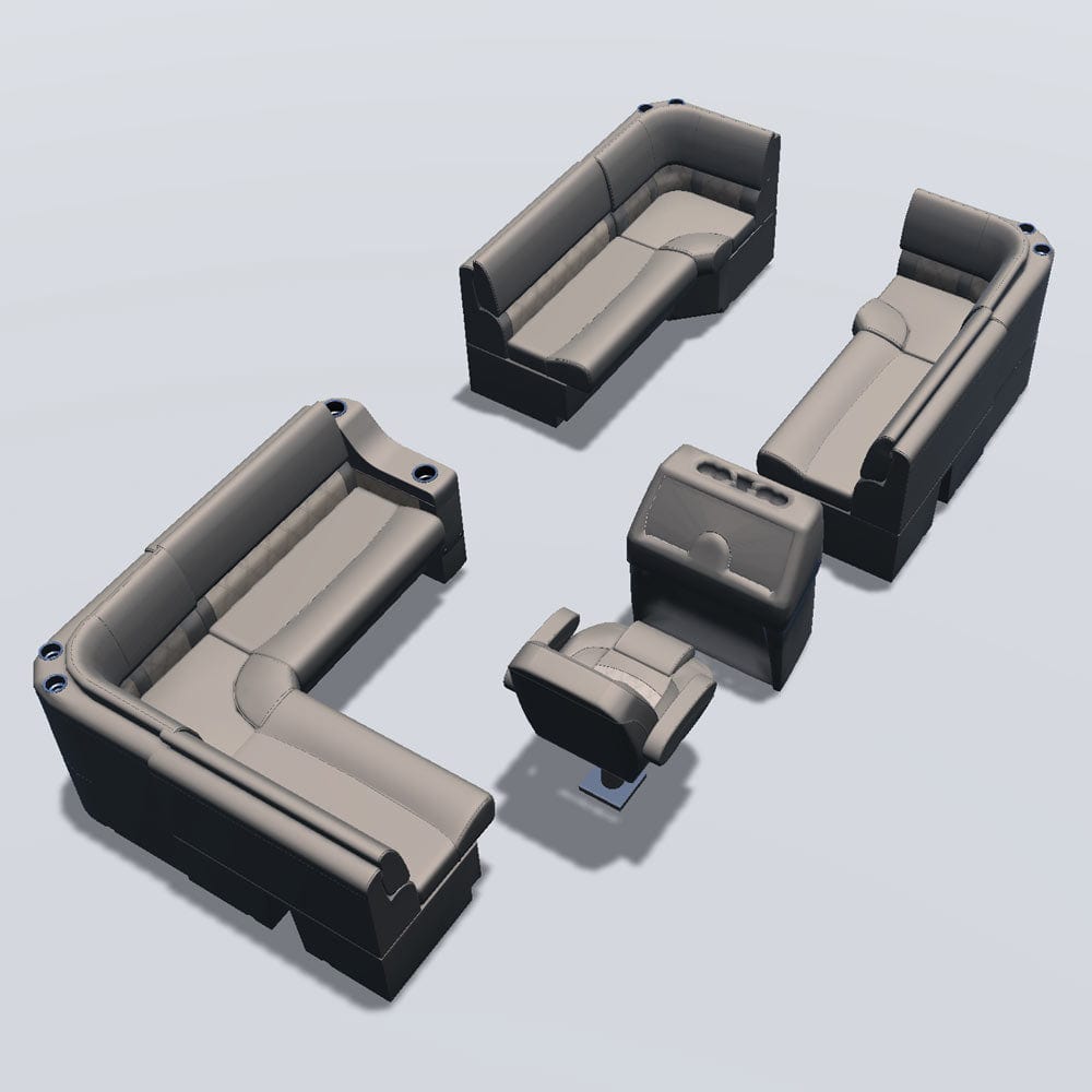 Stern entry pontoon seat package with bow double bench and corner seats back #color_tan & beige