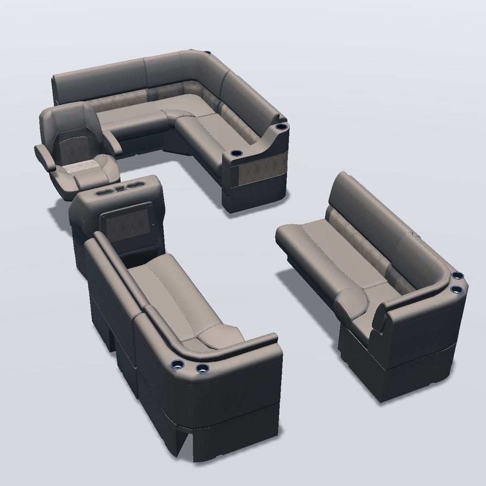 Stern entry pontoon seat package with bow double bench and corner seats #color_tan & beige