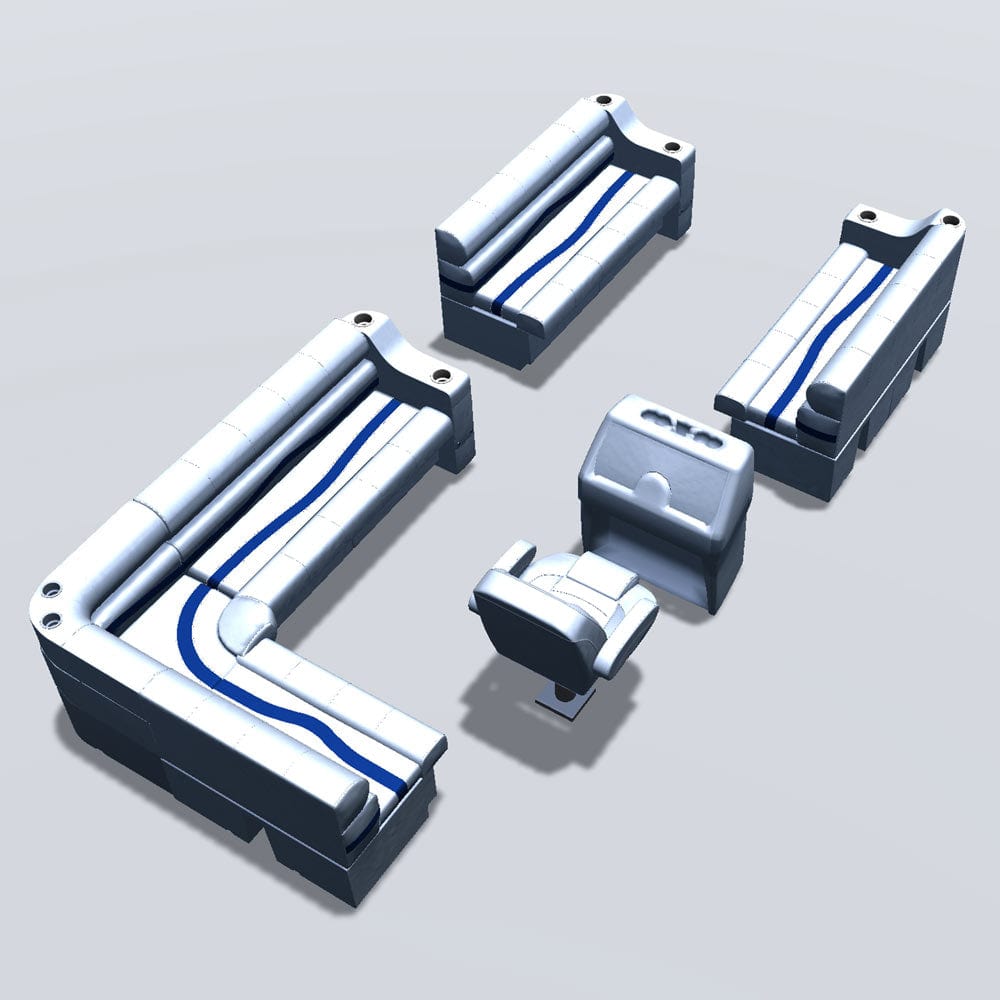 Stern entry pontoon seat package with cupholder bow double bench seats back #color_white, blue & light blue