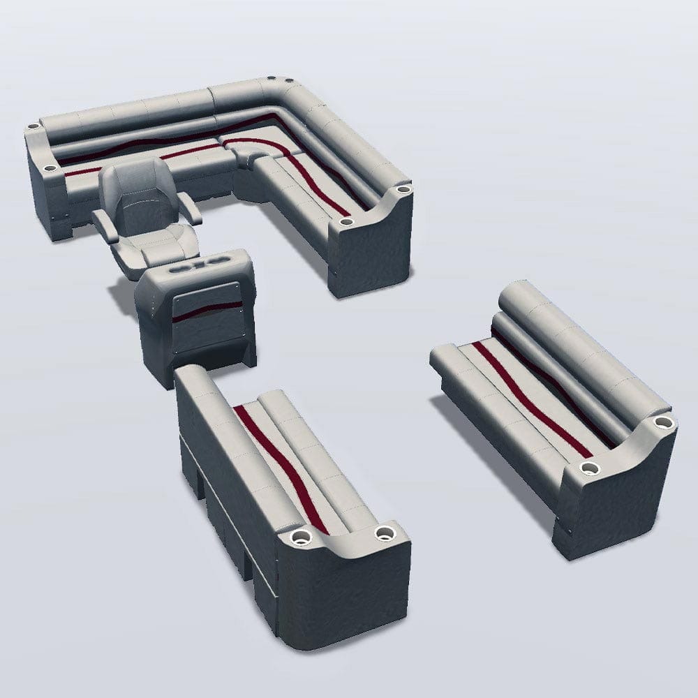Side entry aft L-bench pontoon seat package with cupholder bow double bench seats #color_ivory, burgundy & beige