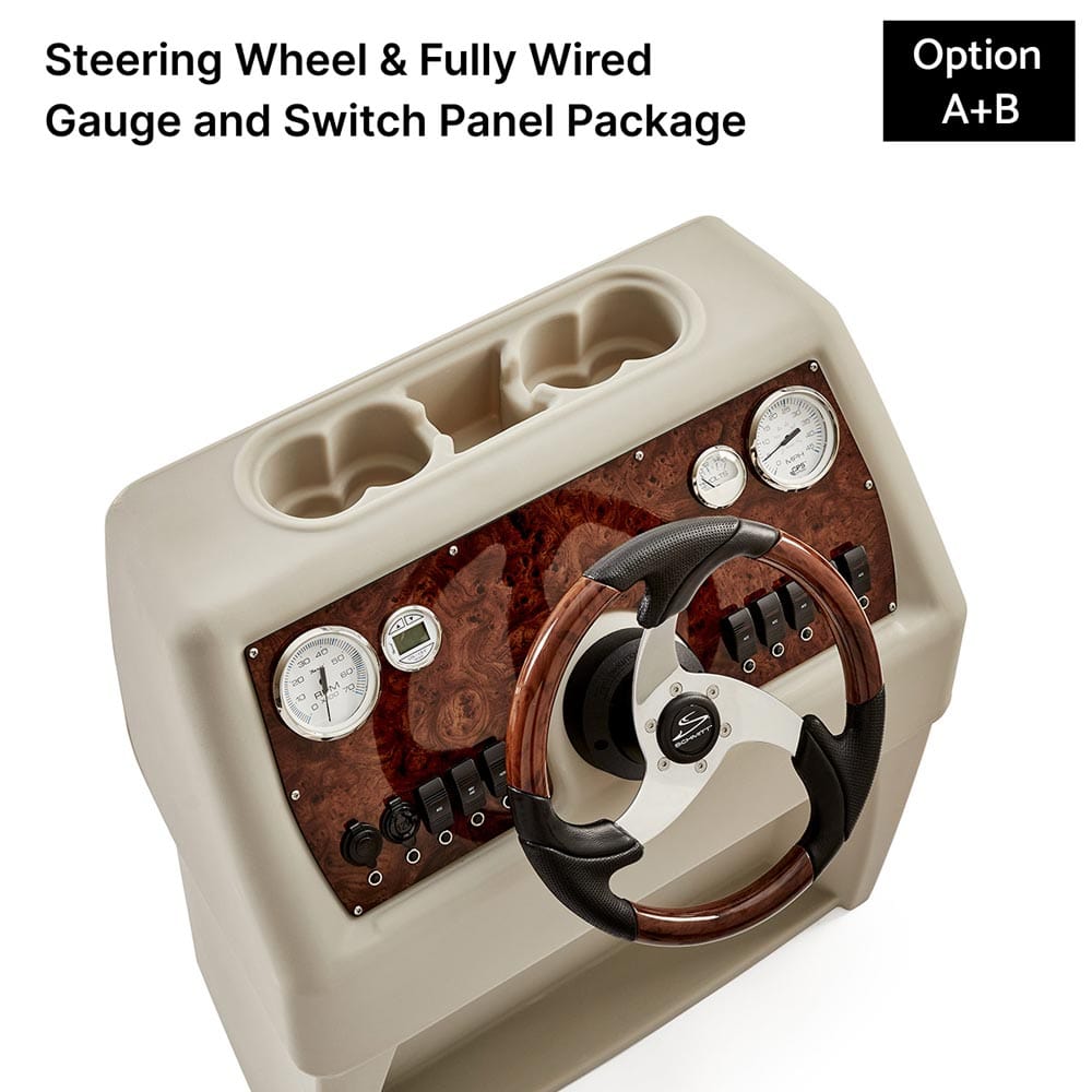Ivory, Blue & Tan Console Fully Wired Panels with Burlwood & Steering Wheel #color_IBT