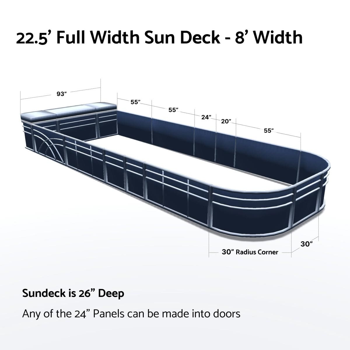 Pontoon Boat Fence Railing Navy - Gray Cushion #color_navy metallic