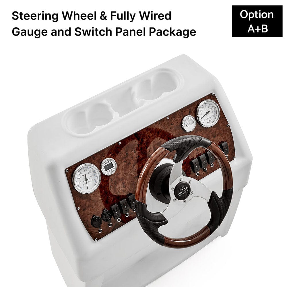 White, Blue & Light Blue Console Fully Wired Panels Burlwood With Steering Wheel #color_WBLB