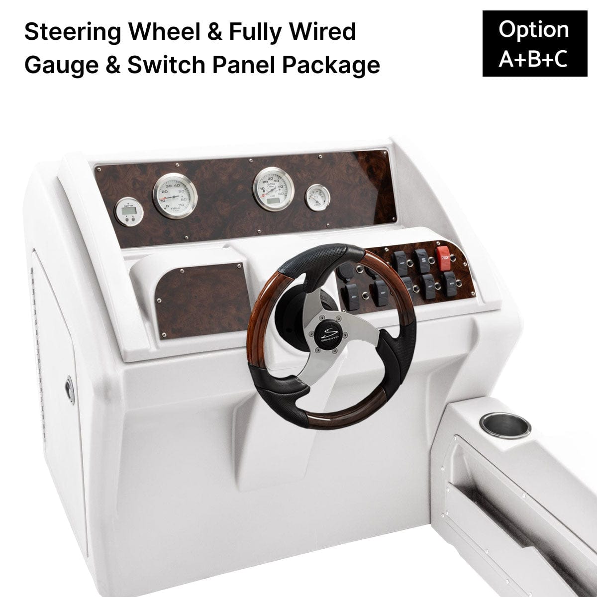 White Console Steering Wheel & Fully Wired Panels Burlwood #color_invisible & white