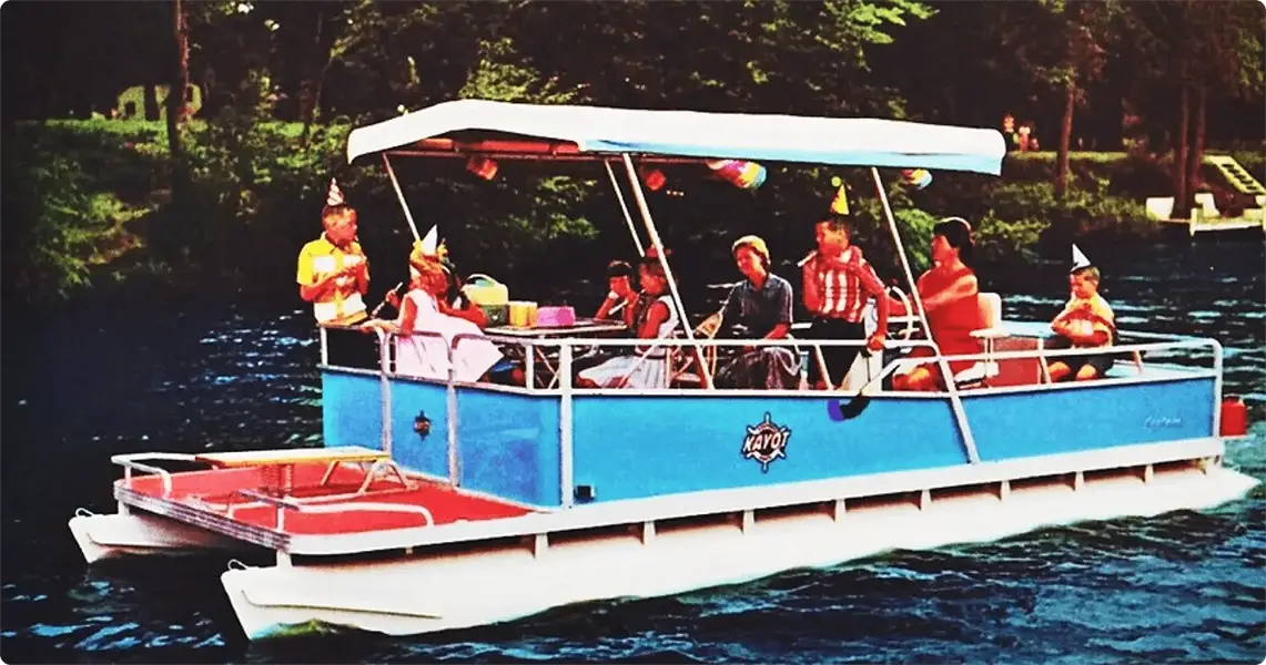old pontoon boat image with people partying