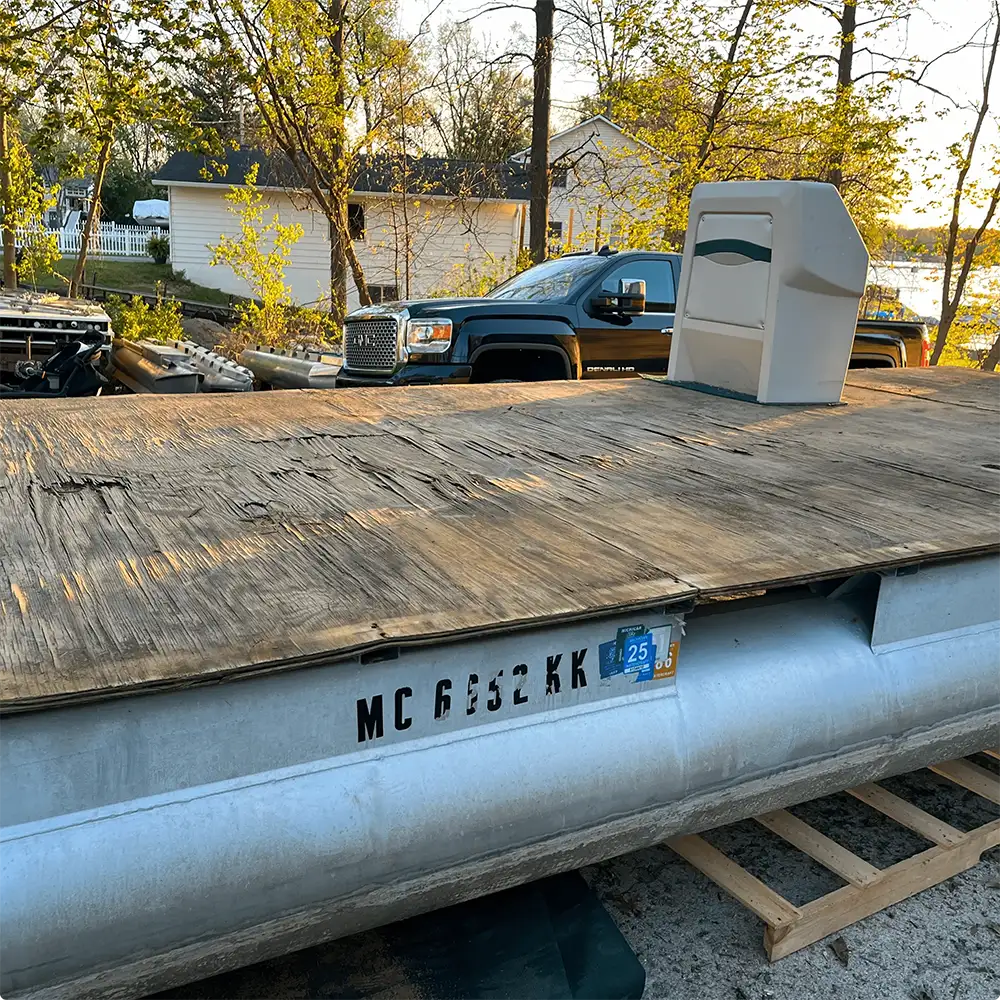 Messed up pontoon boat deck with console