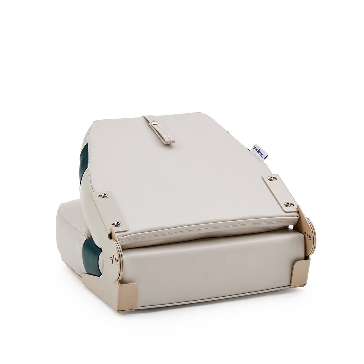DeckMate Pontoon Boat Fishing Seat back closed #color_ivory & green