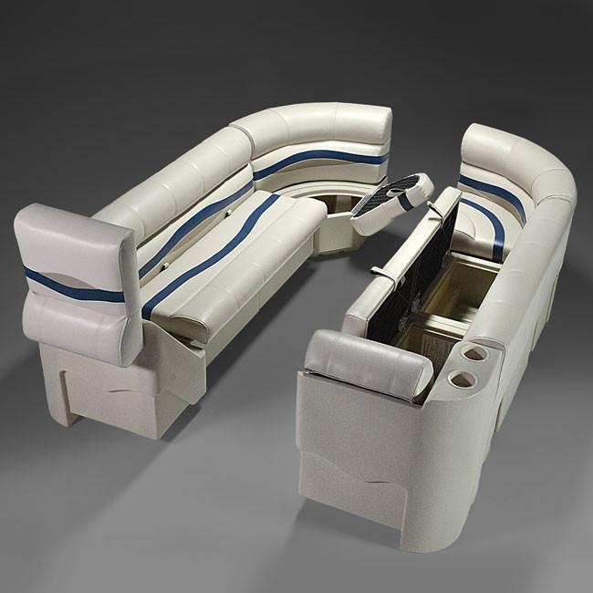 Fully enclosed plastic seat bases provide storage on your pontoon