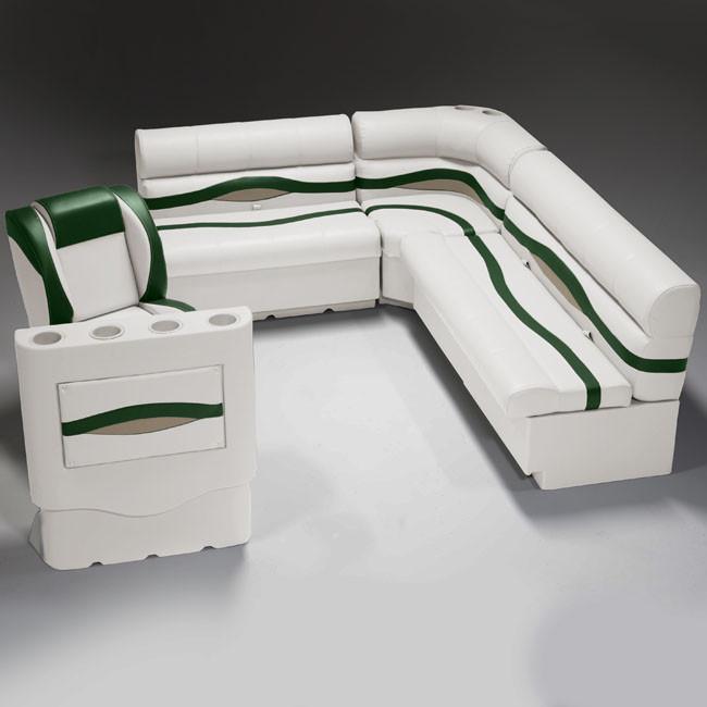 Ivory, Green & Tan Pontoon Boat Seats