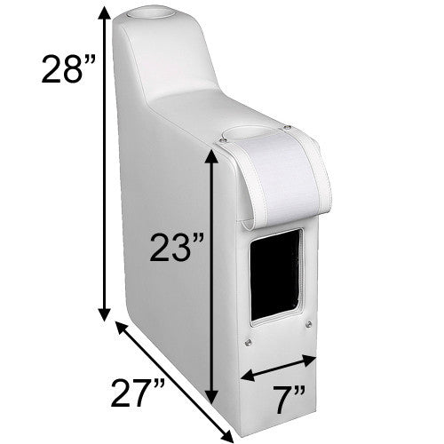 Pontoon boat seat arms with access flap and two cup holders
